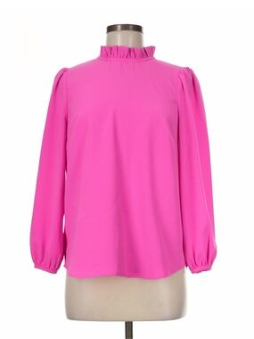 J. Crew Ruffled Mock-Neck Long-Sleeve Blouse - Hot Pink